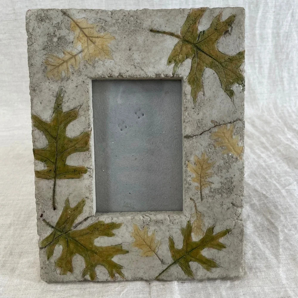 Pressed Leaf Stone Picture Frame 3x5 Tabletop Hanging Whimsygoth Decor 90s